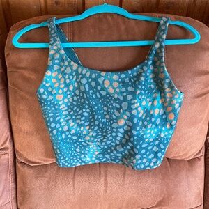 Old Navy Teal Crop Tank with Coral and Light Blue Spot Print